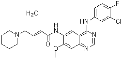 CAS 登录号：1042385-75-0, (2E)-N-[4-[(3-氯-4-氟苯基)氨基]-7-甲氧基-6-喹唑啉基]-4-(1-哌啶基)-2-丁烯酰胺水合物