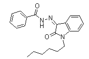 structure of CAS# 1048973-47-2, 苯甲酸 (2Z)-2-(1-己基-1,2-二氢-2-氧代-3H-吲哚-3-亚基)肼