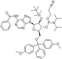structure of CAS# 104992-55-4, N-Benzoyl-5'-O-(4,4-Dimethoxytrityl)-2'-O-[(tert-butyl)dimethylsilyl]adenosine-3'-(2-cyanoethyl-N,N-diisopropyl)phosphoramidite