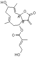 structure of CAS# 108657-10-9, [3aR-[3aR*,4R*(E),6E,9S*,10E,11aR*]]-4-Hydroxy-2-methyl-2-butenoic acid 2,3,3a,4,5,8,9,11a-octahydro-9-hydroxy-6,10-dimethyl-3-methylene-2-oxocyclodeca[b]furan-4-yl ester
