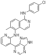 CAS 登录号：1093100-40-3, N1-(4-氯苯基)-6-甲基-N5-[3-(9H-嘌呤-6-基)-2-吡啶基]-1,5-异喹啉二胺