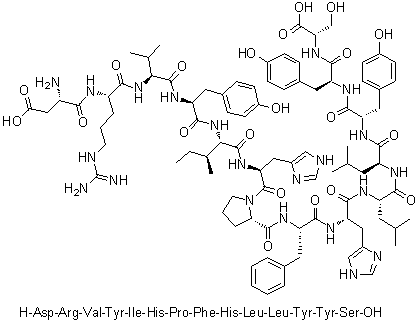 CAS # 110200-37-8, 5-L-Isoleucine-12-L-tyrosine-Angiotensinogen (tetradecapeptide renin substrate), L-alpha-Aspartyl-L-arginyl-L-valyl-L-tyrosyl-L-isoleucyl-L-histidyl-L-prolyl-L-phenylalanyl-L-histidyl-L-leucyl-L-leucyl-L-tyrosyl-L-tyrosyl-L-serine