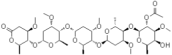 CAS # 110764-09-5, O-2-O-Acetyl-6-deoxy-3-O-methyl-beta-D-galactopyranosyl-(1→4)-O-2,6-dideoxy-3-O-methyl-beta-D-ribo-hexopyranosyl-(1→4)-O-2,6-dideoxy-3-O-methyl-beta-D-ribo-hexopyranosyl-(1→4)-O-2,6-dideoxy-3-O-methyl-beta-D-ribo-hexopyranosyl-(1→4)-2,6-dideoxy-3-O-methyl-D-arabino-hexonic acid delta-lactone