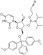 structure of CAS# 110764-79-9, 5'-O-(4,4-Dimethoxytrityl)-2'-O-methyluridine-3'-(2-cyanoethyl-N,N-diisopropyl)phosphoramidite