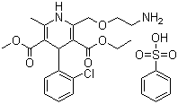 CAS 登录号：111470-99-6, 苯磺酸氨氯地平, 2[(2-氨基乙氧基)甲基]-4(2-氯苯基)-3-乙氧甲酰基-5-甲氧甲酰基-6-甲基-1,4-二氢吡啶苯磺酸盐