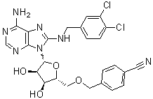 structure of CAS# 1134156-31-2, 5'-O-[(4-Cyanophenyl)methyl]-8-[[(3,4-dichlorophenyl)methyl]amino]adenosine