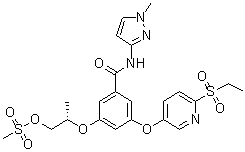 structure of CAS# 1137916-97-2, 3-[[6-(乙基磺酰基)-3-吡啶基]氧基]-5-[(1S)-2-羟基-1-甲基乙氧基]-N-(1-甲基-1H-吡唑-3-基)苯甲酰胺甲烷磺酸盐