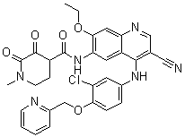 CAS # 1144516-17-5, N-[4-[[3-Chloro-4-(2-pyridinylmethoxy)phenyl]amino]-3-cyano-7-ethoxy-6-quinolinyl]-1-methyl-2,3-dioxo-4-piperidinecarboxamide