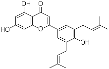 CAS # 114542-44-8, Honyucitrin, 5,7-Dihydroxy-2-[4-hydroxy-3,5-bis(3-methyl-2-buten-1-yl)phenyl]-4H-1-benzopyran-4-one