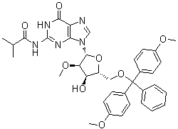structure of CAS# 114745-26-5, 5'-O-[二(4-甲氧基苯基)苯基甲基]-2'-O-甲基-N-(2-甲基-1-氧代丙基)鸟苷