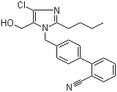 CAS 登录号：114772-55-3, 4'-[(2-丁基-4-氯-5-羟甲基-1H-咪唑-1-基)甲基]-1,1'-联苯-2-甲腈