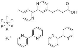 Ruthenium(II) bis(2,2'-bipyridine)(4'-methyl-4-butanoate-2,2'-bipyridine) hexafluorophosphate molecular structure (CAS 115239-59-3)