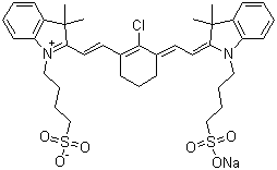 CAS # 115970-66-6, 2-[2-[2-Chloro-3-[2-[1,3-dihydro-3,3-dimethyl-1-(4-sulfobutyl)-2H-indol-2-ylidene]ethylidene]-1-cyclohexen-1-yl]ethenyl]-3,3-dimethyl-1-(4-sulfobutyl)-3H-indolium inner salt sodium salt, IR-783