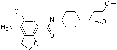 CAS # 1161952-84-6, Prucalopride monohydrate, 4-Amino-5-chloro-2,3-dihydro-N-[1-(3-methoxypropyl)-4-piperidinyl]-7-benzofurancarboxamide hydrate (1:1)