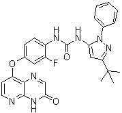 N-[4-[(3,4-Dihydro-3-oxopyrido[2,3-b]pyrazin-8-yl)oxy]-2-fluorophenyl]-N'-[3-(1,1-dimethylethyl)-1-phenyl-1H-pyrazol-5-yl]urea molecular structure (CAS 1163719-56-9)