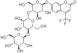 CAS # 116981-90-9, 7-[(O-beta-D-Glucopyranosyl-(1→4)-O-beta-D-glucopyranosyl-(1→4)-beta-D-glucopyranosyl)oxy]-4-(trifluoromethyl)-2H-1-benzopyran-2-one