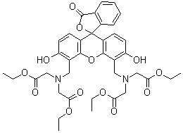 structure of CAS# 1170856-93-5, N,N'-[(3',6'-二羟基-3-氧代螺[异苯并呋喃-1(3H),9'-[9H]氧杂蒽]-4',5'-二基)二(亚甲基)]二[N-(2-乙氧基-2-氧代乙基)甘氨酸] 1,1'-二乙酯