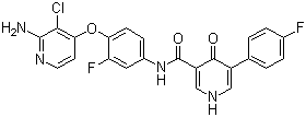 structure of CAS# 1174046-72-0, N-[4-((2-氨基-3-氯吡啶-4-基)氧基)-3-氟苯基]-5-(4-氟苯基)-4-氧代-1,4-二氢吡啶-3-甲酰胺