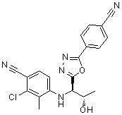 structure of CAS# 1182367-47-0, 2-Chloro-4-[[(1R,2S)-1-[5-(4-cyanophenyl)-1,3,4-oxadiazol-2-yl]-2-hydroxypropyl]amino]-3-methylbenzonitrile