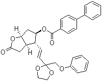 structure of CAS# 118392-79-3, [1,1'-Biphenyl]-4-carboxylic acid hexahydro-2-oxo-4-[2-[2-(phenoxymethyl)-1,3-dioxolan-2-yl]ethenyl]-2H-cyclopenta[b]furan-5-yl ester