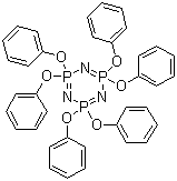CAS # 1184-10-7, 2,2,4,4,6,6-Hexahydro-2,2,4,4,6,6-hexaphenoxytriazatriphosphorine, Diphenoxyphosphazene cyclic trimer, FP 100, Hexaphenoxy-1,3,5,2,4,6-triazatriphosphorine, Hexaphenoxycyclotriphosphazatriene, Hexaphenoxycyclotriphosphazene, NSC 117810, Rabitle FP 100, Trimeric bis(phenoxy)phosphonitrile