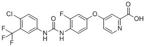 structure of CAS# 1187945-05-6, 4-(4-(3-(4-Chloro-3-(trifluoromethyl)phenyl)ureido)-3-fluorophenoxy)picolinic acid