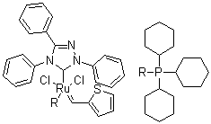 structure of CAS# 1190427-51-0, 三环己基膦[2,4-二氢-2,4,5-三苯基-3H-1,2,4-三氮唑-3-亚基][2-噻吩基亚甲基]二氯化钌