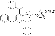 CAS # 119432-41-6, Polyethylene glycol 2,4,6-tris(1-phenylethyl)phenyl ether sulfate ammonium salt, Polyethylene glycol mono(tristyrylphenyl) ether sulfate ammonium salt, Polyethylene glycol tristyrenated phenyl ether ammonium sulfate, Polyoxyethylene tristyrylphenyl ether sulfate ammonium salt, Soprophor 4D384, Sorpol T 10SPG, Sorpol T 20SPG