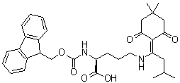 structure of CAS# 1198321-33-3, N5-[1-(4,4-Dimethyl-2,6-dioxocyclohexylidene)-3-methylbutyl]-N2-[(9H-fluoren-9-ylmethoxy)carbonyl]-L-ornithine