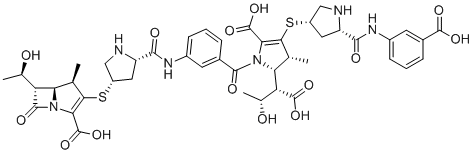 CAS # 1199797-42-6, Ertapenem Impurity 15, (4S)-N-(3-Carboxyphenyl)-4alpha-[[(4R)-1-[3-[[(4S)-4alpha-[[(4R,5S,6S)-2-carboxy-4-methyl-6-[(R)-1-hydroxyethyl]-7-oxo-1-azabicyclo[3.2.0]hepta-2-ene-3-yl]thio]prolyl]amino]benzoyl]-2-carboxy-4alpha-methyl-5alpha-[(1S,2R)-1-carboxy-2-hydroxypropyl]-2-pyrroline-3-yl]thio]prolinamide