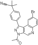 structure of CAS# 1201643-72-2, 2-(4-(3-乙酰基-8-溴-3H-吡唑并[3,4-c]喹啉-1-基)苯基)-2-甲基丙腈