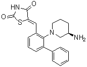 structure of CAS# 1204144-28-4, (5Z)-5-[[2-[(3R)-3-Amino-1-piperidinyl][1,1'-biphenyl]-3-yl]methylene]-2,4-thiazolidinedione