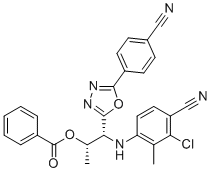 structure of CAS# 1208070-53-4, (1R,2S)-1-(3-Chloro-4-cyano-2-methylphenylamino)-1-(5-(4-cyanophenyl)-1,3,4-oxadiazol-2-yl)propan-2-yl benzoate