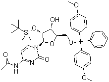 CAS # 121058-85-3, N-Acetyl-5'-O-[bis(4-methoxyphenyl)phenylmethyl]-2'-O-[(1,1-dimethylethyl)dimethylsilyl]cytidine, N-[1-[(2R,3R,4R,5R)-5-[[bis(4-methoxyphenyl)-phenylmethoxy]methyl]-3-[tert-butyl(dimethyl)silyl]oxy-4-hydroxyoxolan-2-yl]-2-oxopyrimidin-4-yl]acetamide