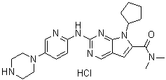 structure of CAS# 1211443-80-9, 7-Cyclopentyl-N,N-dimethyl-2-[[5-(1-piperazinyl)-2-pyridinyl]amino]-7H-pyrrolo[2,3-d]pyrimidine-6-carboxamide hydrochloride (1:1)