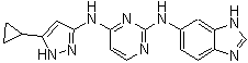 structure of CAS# 1216665-49-4, N2-1H-Benzimidazol-6-yl-N4-(5-cyclopropyl-1H-pyrazol-3-yl)-2,4-pyrimidinediamine