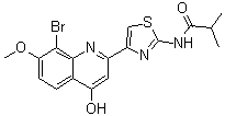CAS 登录号：1219105-46-0, N-[4-(8-溴-4-羟基-7-甲氧基-2-喹啉基)-2-噻唑基]-2-甲基丙酰胺