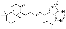 CAS # 1219817-25-0, Ageloxime D, (-)-Agelasine D oxime, 7-[(2E)-5-[(1R,4aR,8aR)-Decahydro-5,5,8a-trimethyl-2-methylene-1-naphthalenyl]-3-methyl-2-penten-1-yl]-6-(hydroxyamino)-9-methyl-7H-purinium