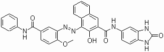 CAS # 12225-06-8, Pigment Red 176, N-(2,3-Dihydro-2-oxo-1H-benzimidazol-5-yl)-3-hydroxy-4-[[2-methoxy-5-[(phenylamino)carbonyl]phenyl]azo]-2-naphthalenecarboxamide, C.I 12515