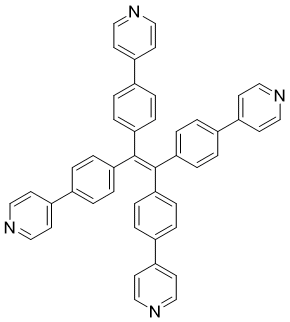 CAS # 1227195-24-5, 1,1,2,2-Tetrakis(4-(pyridin-4-yl)phenyl)ethene, 4-[4-[1,2,2-tris(4-pyridin-4-ylphenyl)ethenyl]phenyl]pyridine