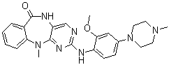 structure of CAS# 1234480-46-6, 5,11-Dihydro-2-[[2-methoxy-4-(4-methyl-1-piperazinyl)phenyl]amino]-11-methyl-6H-pyrimido[4,5-b][1,4]benzodiazepin-6-one