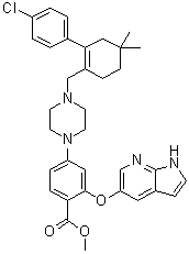 structure of CAS# 1235865-76-5, Methyl 2-[(1H-pyrrolo[2,3-b]pyridin-5-yl)oxy]-4-[4-[[2-(4-chlorophenyl)-4,4-dimethylcyclohex-1-enyl]methyl]piperazin-1-yl]benzoate
