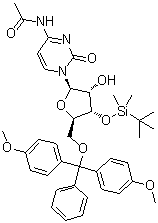 structure of CAS# 123956-65-0, N-Acetyl-5'-O-[bis(4-methoxyphenyl)phenylmethyl]-3'-O-[(1,1-dimethylethyl)dimethylsilyl]cytidine