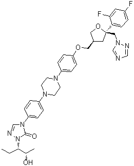 CAS 登录号：1246391-73-0, 4-(4-(4-(4-(((3S,5S)-5-((1H-1,2,4-三唑-1-基)甲基)-5-(2,4-二氟苯基)四氢呋喃-3-基)甲氧基)苯基)哌嗪-1-基)苯基)-1-((2S,3S)-2-羟基戊烷-3-基)-1H-1,2,4-三唑-5(4H)-酮