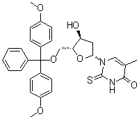 structure of CAS# 125258-60-8, 5'-O-[Bis(4-methoxyphenyl)phenylmethyl]-2-thiothymidine