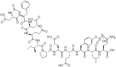 CAS # 125441-01-2, N-Acetyl-L-alpha-aspartyl-L-phenylalanyl-L-alpha-glutamyl-L-alpha-glutamyl-L-isoleucyl-L-prolyl-L-alpha-glutamyl-L-alpha-glutamyl-O-sulfo-L-tyrosyl-L-leucyl-L-glutamine