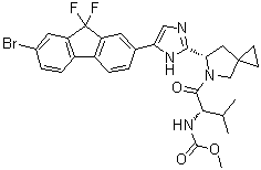 CAS 登录号：1256388-50-7, N-[(1S)-1-[[(6S)-6-[5-(7-溴-9,9-二氟-9H-芴-2-基)-1H-咪唑-2-基]-5-氮杂螺[2.4]庚烷-5-基]羰基]-2-甲基丙基]氨基甲酸甲酯