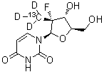 CAS 登录号：1256490-42-2, (2'R)-2'-脱氧-2'-氟-2'-(三氘甲基-<sup>13</sup>C)尿苷