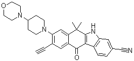 CAS 登录号：1256580-24-1, 9-乙炔基-6,11-二氢-6,6-二甲基-8-[4-(4-吗啉基)-1-哌啶基]-11-氧代-5H-苯并[b]咔唑-3-甲腈