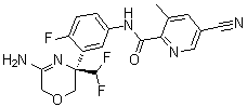 CAS # 1262856-69-8, N-[3-[(3R)-5-Amino-3-(difluoromethyl)-3,6-dihydro-2H-1,4-oxazin-3-yl]-4-fluorophenyl]-5-cyano-3-methyl-2-pyridinecarboxamide